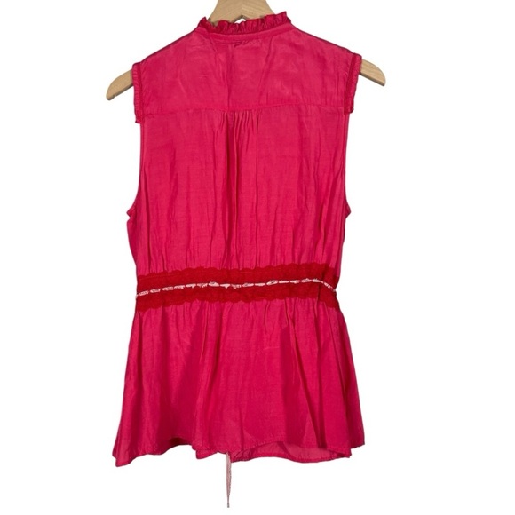 Free People Women’s Pink Ruffle Sleeveless Button Down Shirt Size-large - Picture 3 of 3